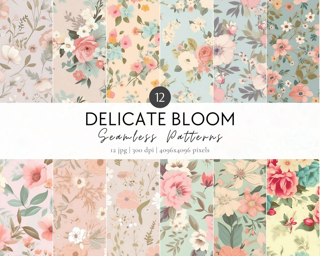 Soft Floral Digital Paper Set, Flowers Seamless Pattern, Printable ...
