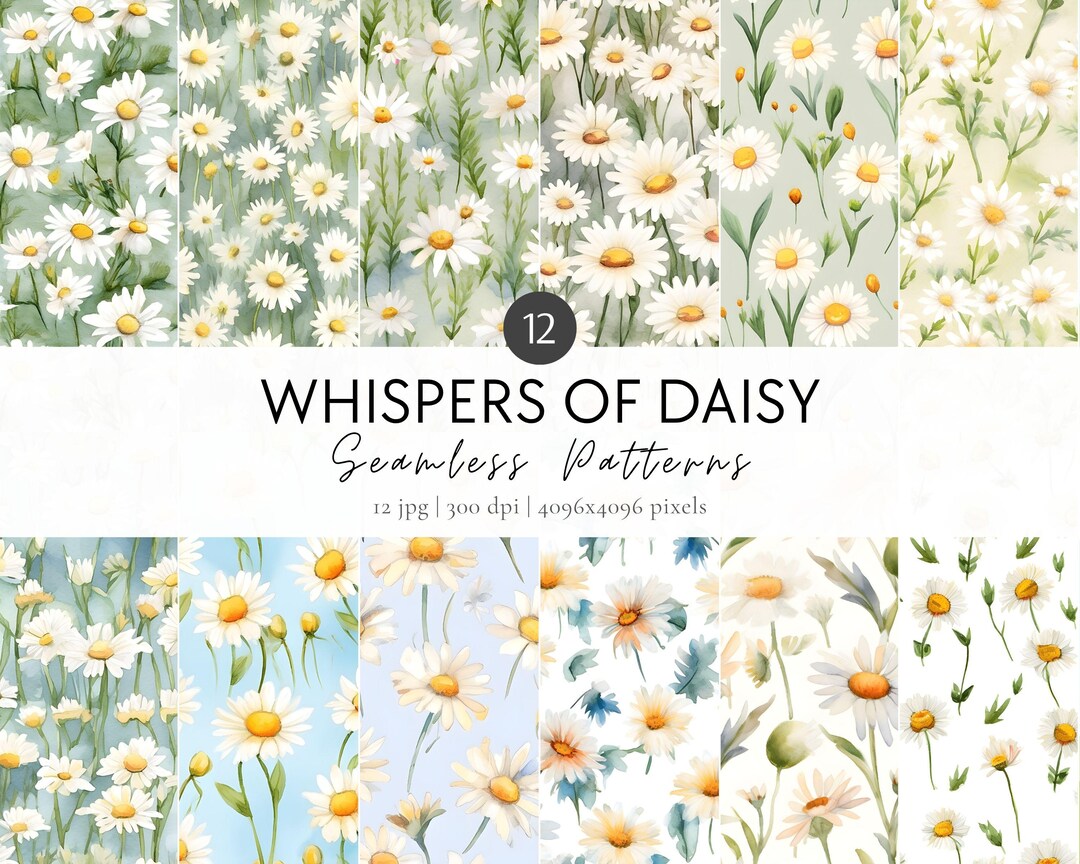 Daisy Floral Digital Paper Set, Daisy Seamless Pattern, Flowers ...