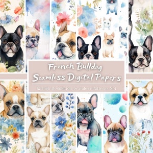 Niedliche französische Bulldogge Digital Paper Set, Aquarell französische Bulldogge nahtlose Muster, Hund Scrapbook Papiere, Haustier Hintergrund, kommerzielle Nutzung