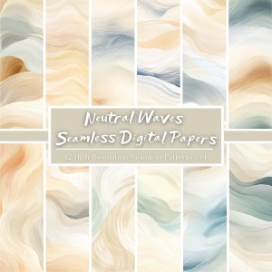 Può includere: Un set di 12 carte digitali con motivi a onde astratte senza cuciture in colori neutri, tra cui beige, crema e azzurro. Le carte sono ad alta risoluzione e perfette per creare progetti digitali, sfondi e altro ancora.