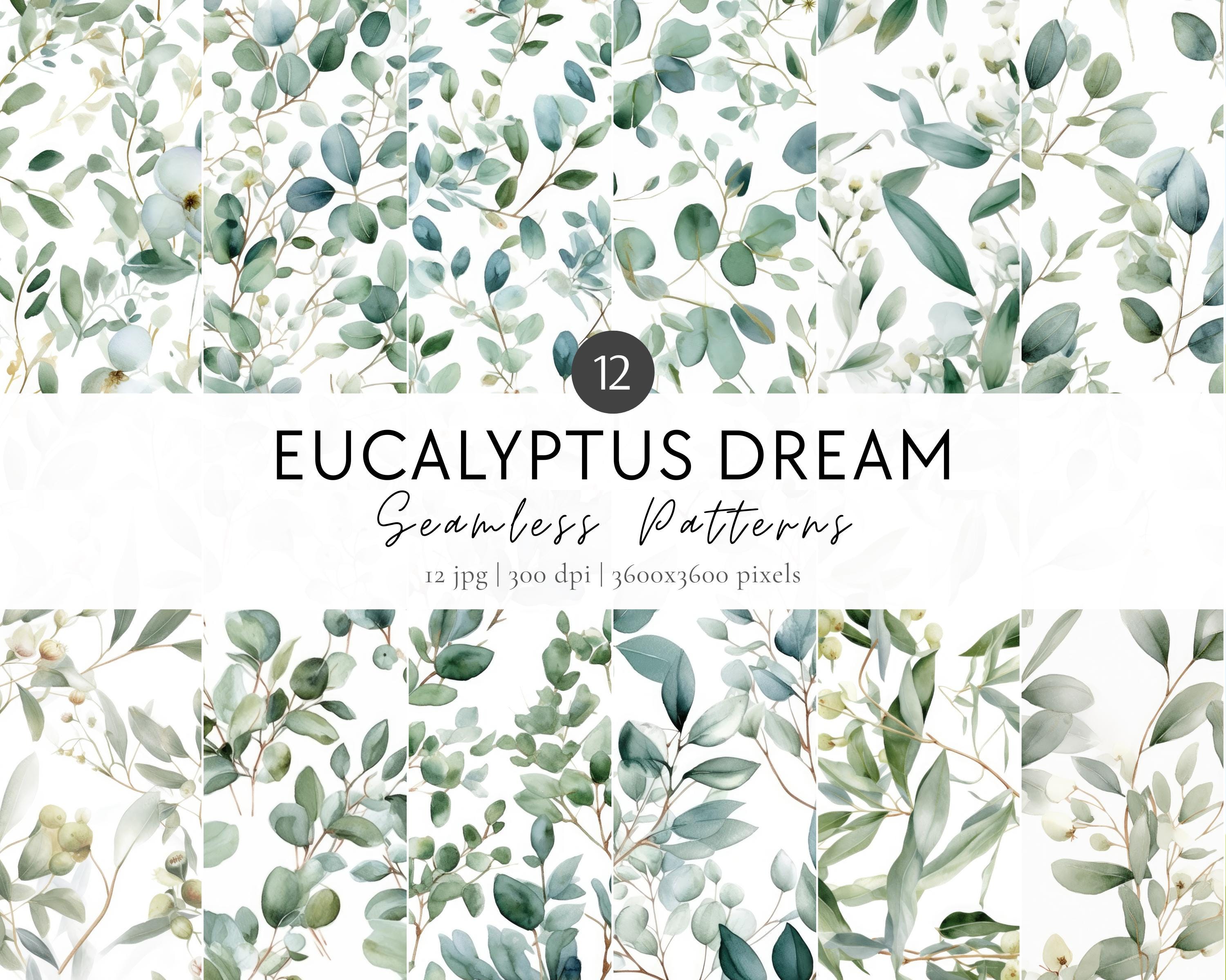 Watercolor Eucalyptus Digital Paper Set, Greenery Eucalyptus Seamless ...