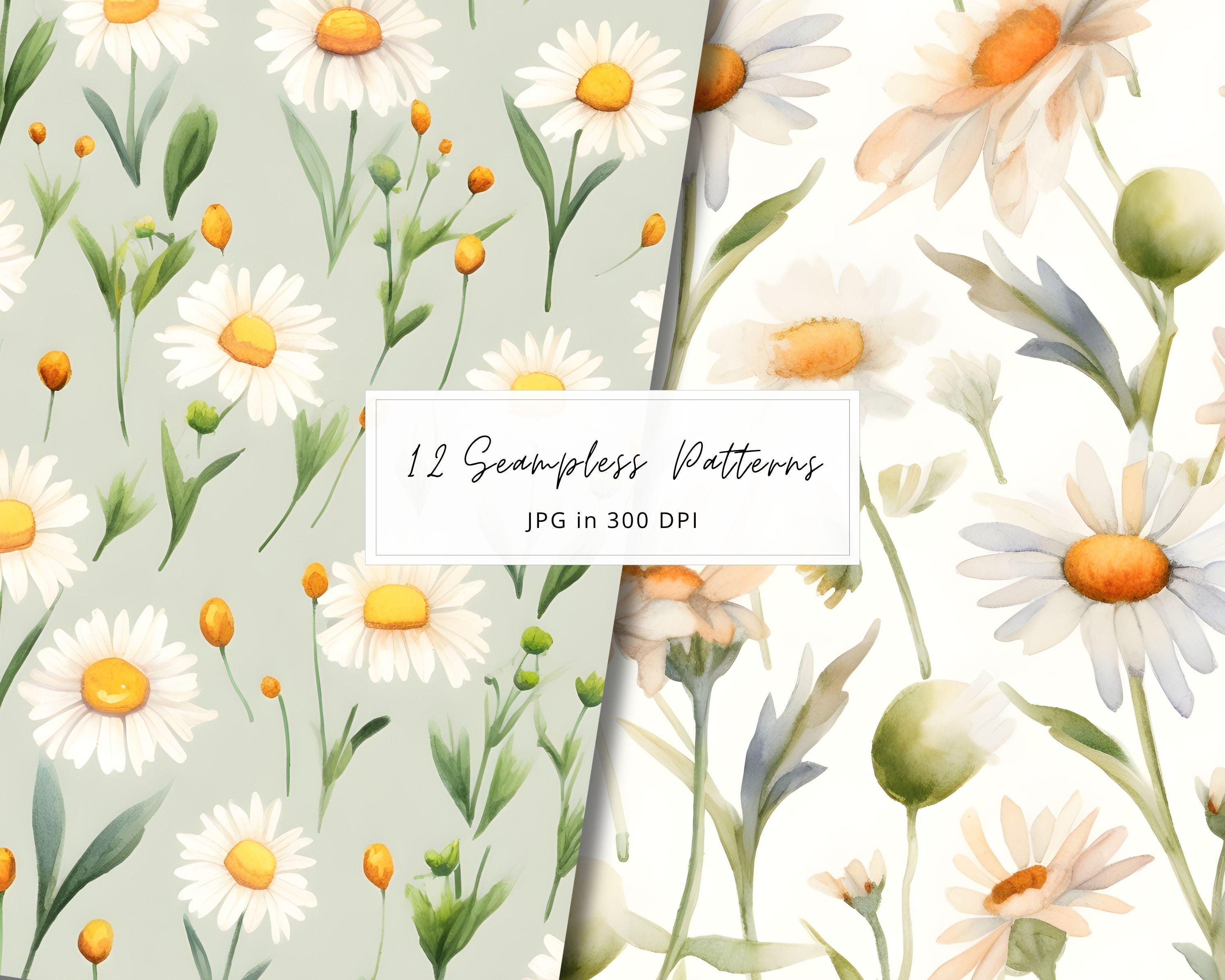 Daisy Floral Digital Paper Set, Daisy Seamless Pattern, Flowers ...