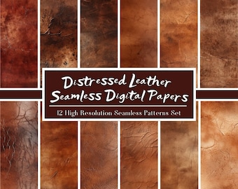 Distressed leather Digital Paper Set, Leather Textures Seamless Pattern, Brown Leather Backgrounds, Digital Download, Commercial Use