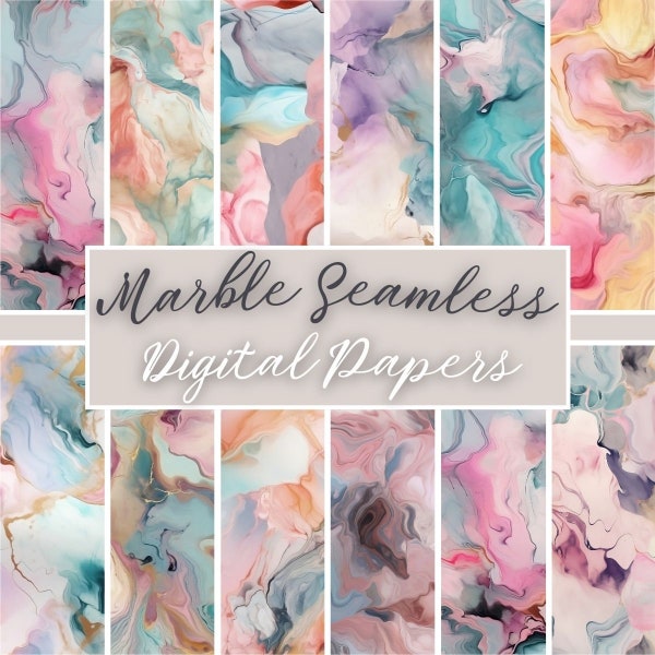 Pastel Marble Digital Paper Set, Colorful Marble Seamless Pattern, Marble Ink Textures, Soft pastel Colours, Commercial Use