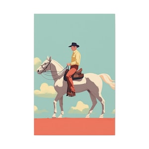 Riding the Frontier: Kiuchi-Style Canvas Print of Cowboy Riding Horse - Vintage-Inspired Wall Art - Perfect Gift for Western Art Lovers
