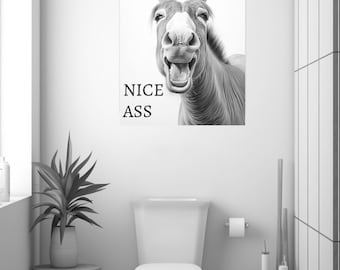 Donkey Nice Ass Bathroom Canvas | Bathroom Funny Wall Art Decor | Restroom Accessories | Funny Toilet Art Canvas