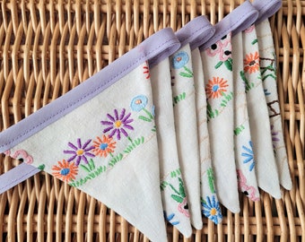 Handmade Vintage Embroidered Bunting 1.85m