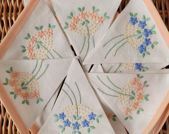 Handmade Vintage Embroidered Bunting 2m