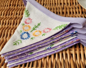Handmade Vintage Embroidered Bunting 2.2m