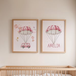 Personalisiertes Heißluftballon Bild fürs Kinderzimmer - Name Print für Baby Mädchen - Boho Kinderzimmer Dekor - Rosa Baby Namen Poster - digitaler Download