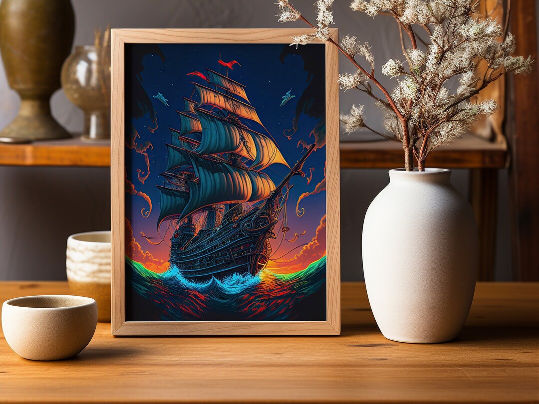 Ship Sailing in the Ocean Wall Art Print Beautiful Sea Etsy