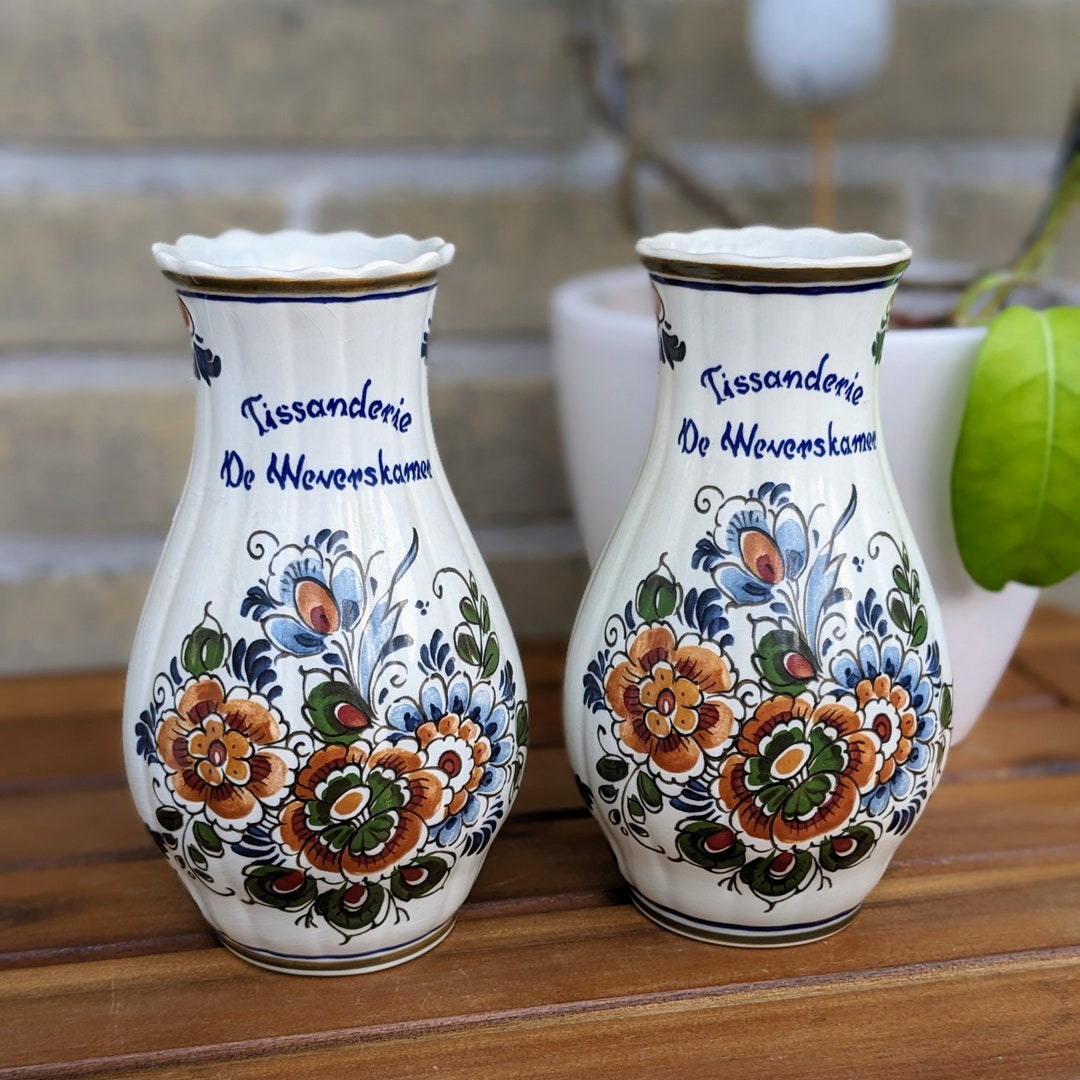ELEGANT Vintage Bud Vase Set of Two With Typical Dutch Floral Etsy