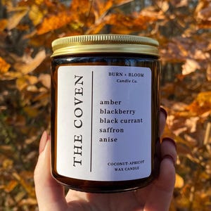 THE COVEN / Amber / Black Currant / Anise / 7oz Amber Jar Candle / Gold Lid / Coconut Apricot Wax
