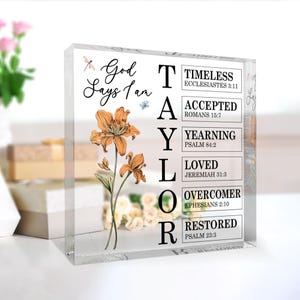 Personalized Christian Name Acrylic Block, Custom Bible Verse Christian Gift, Religious Gift, Affirmations Gift, Scripture Gift for Women