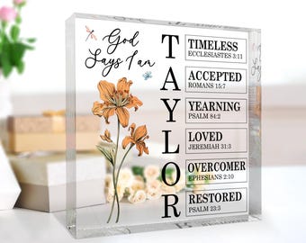 Personalized Christian Name Acrylic Block, Custom Bible Verse Christian Gift, Religious Gift, Affirmations Gift, Scripture Gift for Women