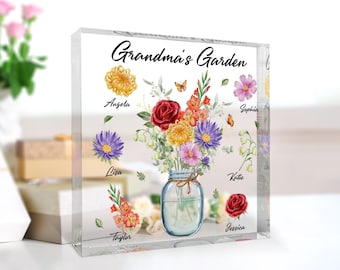 Personalized Birth Month Acrylic Block, Grandma's Mom's Garden Keepsake, Custom Mom Vases, Mother's Day Gifts, Grandma's Gift, Gifts for Mom