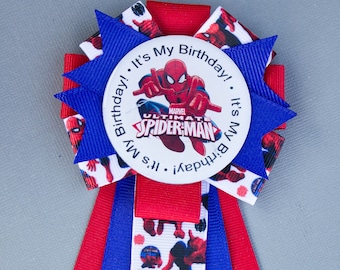 Spiderman Birthday Pin, Spiderman Birthday, Spiderman Party, Spiderman Bow, Spiderman Birthday Party, Super Hero Party, Super Hero Birthday
