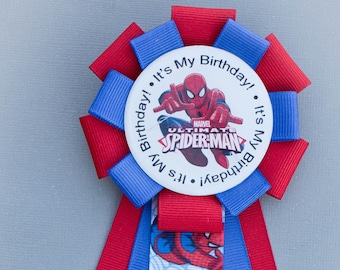 Spiderman Birthday Pin, Spiderman Party, Spiderman Birthday Party, Spiderman Bow, Spiderman Hair Bow, Spiderman Pin, Super Hero Party