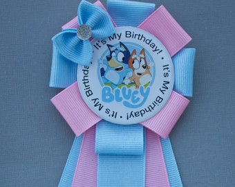 Bluey Birthday Pin, Bluey Birthday, Bluey Party, Bluey Hair Bow, Bluey Bow and Pin Set, Bluey Birthday Party, Bluey Gift, Bluey and Bingo