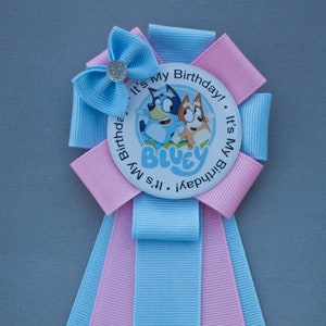 Bluey Birthday Pin, Bluey Birthday, Bluey Party, Bluey Hair Bow, Bluey Bow and Pin Set, Bluey Birthday Party, Bluey Gift, Bluey and Bingo