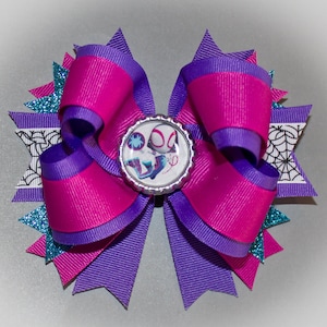 5 1/2" Gwen Ghost Spidey Bow, Ghost Spidey Bow, Spidey and His Amazing Friends Party, Spidey and Friends Birthday, Gwen Bow, Ghost Spidey