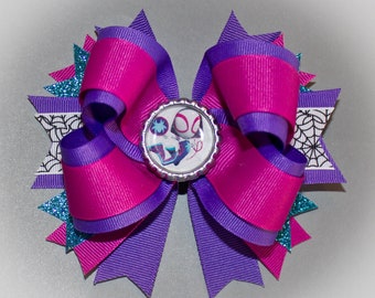 5 1/2" Gwen Ghost Spidey Bow, Ghost Spidey Bow, Spidey and His Amazing Friends Party, Spidey and Friends Birthday, Gwen Bow, Ghost Spidey