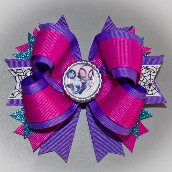 5 1/2" Gwen Ghost Spidey Bow, Ghost Spidey Bow, Spidey and His Amazing Friends Party, Spidey and Friends Birthday, Gwen Bow, Ghost Spidey