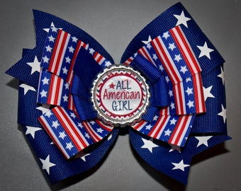 4th of July Bow, 4th of July Hair Bow, All American Girl Bow, Independence Day Bow, Red White and Blue Bow, 4th of July shirt, Holiday Bows