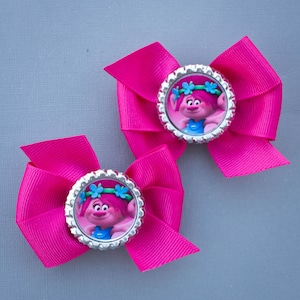 3&quot; Toddler Sized POPPY Trolls Pigtail Bows, Poppy Hair Bows, Trolls Hair Bows, Trolls Party, Trolls Birthday, Poppy Party, Poppy Bows, Set/2