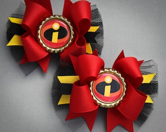 Incredibles Pigtail Bows, Incredibles Hair Bows, Incredibles Bows, Incredibles Party, Incredibles Birthday, Incredibles Birthday Party Bows