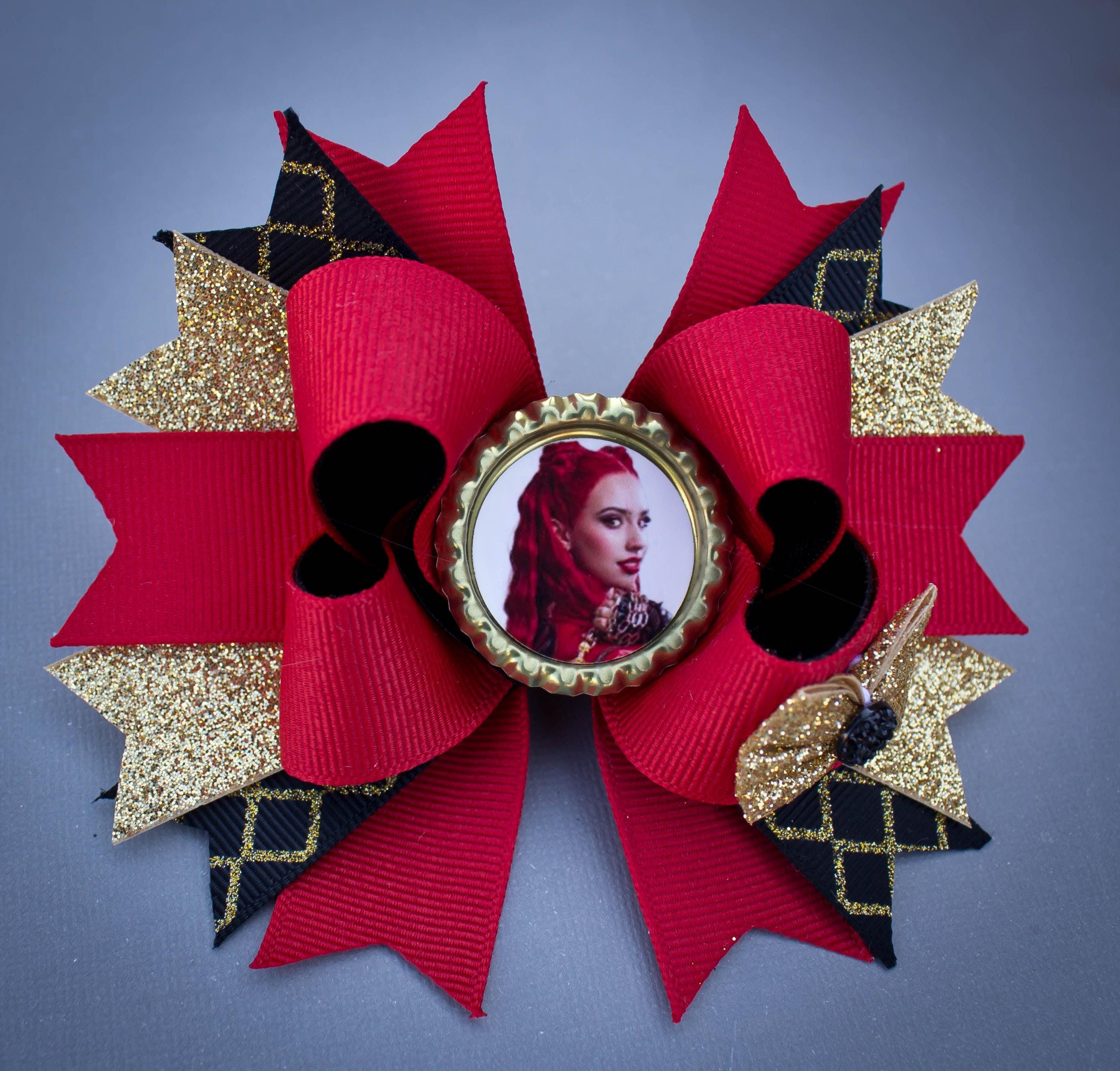 Disney Red and Black Hair Accessory with Gold Accents Disney Evil Queen Inspired Diamond & Red Garnet Earrings in  main image 3