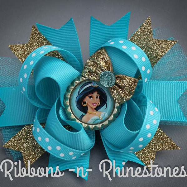 Princess Jasmine Bow, Jasmine Hair Bow, Princess Jasmine, Princess Bow, Princess Hair Bow, Princess Party, Princess Birthday, Jasmine Bow