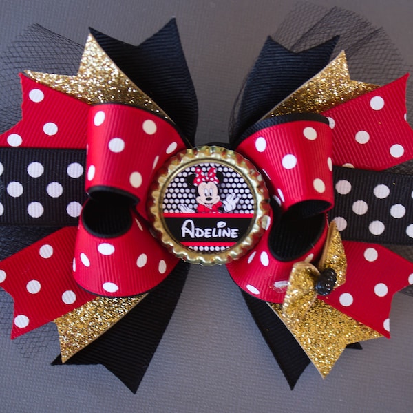 Personalized Minnie Mouse Bow, Minnie Mouse Bow, Minnie Mouse Hair Bow, Minnie Mouse Party, Minnie Mouse Birthday, Minnie Mouse Boutique Bow