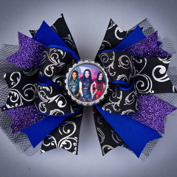 Descendants Bow, Descendants Hair Bow, Descendants Party, Descendants Birthday, Mal Evie Uma Bow, Descendants Boutique Hair Bow, Descendants