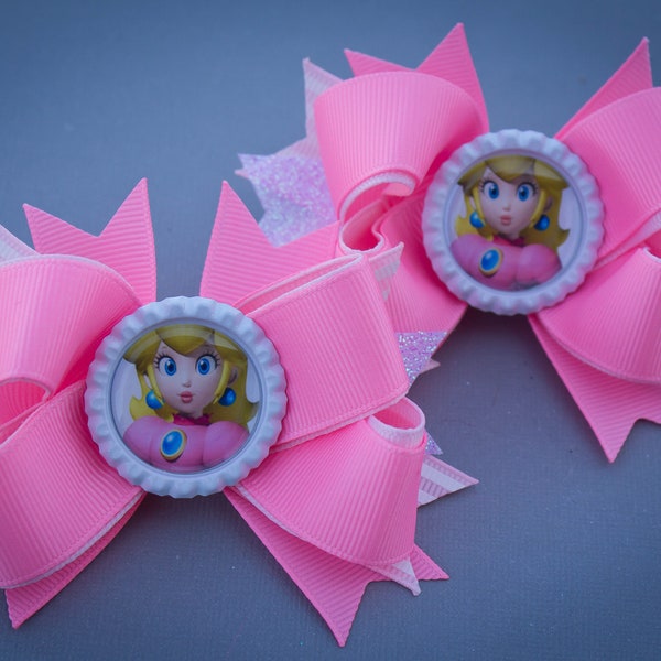 Set of 2 Princess Peach Pigtail Bows, Princess Peach Bows, Princess Peach Birthday, Princess Peach Party, Super Mario Princess