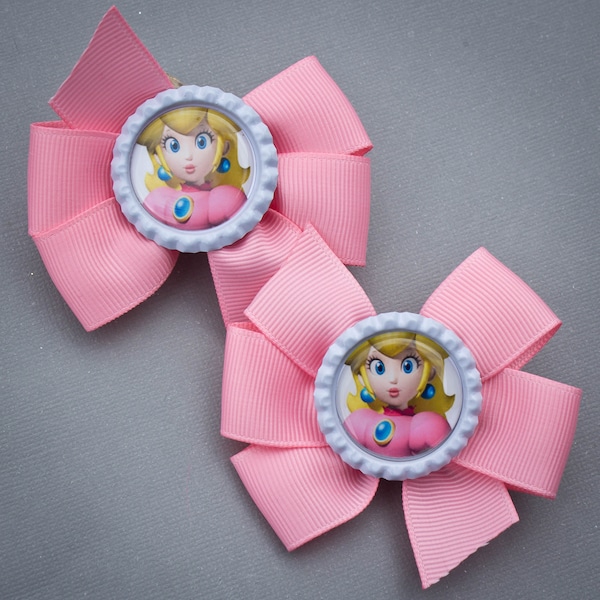 Set of 2 PRINCESS PEACH 3" Toddler Sized Bows, Princess Peach Bows, Princess Peach Pigtails, Princess Peach Party, Princess Peach Birthday