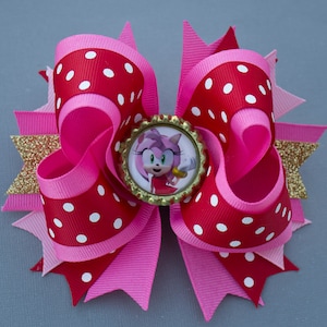 5&quot; Amy Rose Bow, Amy Rose Hair Bow, Sonic Bow, Sonic Hair Bow, Amy Rose Sonic Birthday, Amy Rose Sonic Party, Sonic Party, Sonic Birthday,
