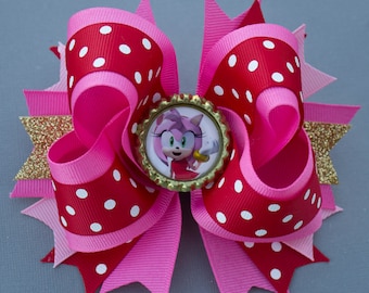 5" Amy Rose Bow, Amy Rose Hair Bow, Sonic Bow, Sonic Hair Bow, Amy Rose Sonic Birthday, Amy Rose Sonic Party, Sonic Party, Sonic Birthday,