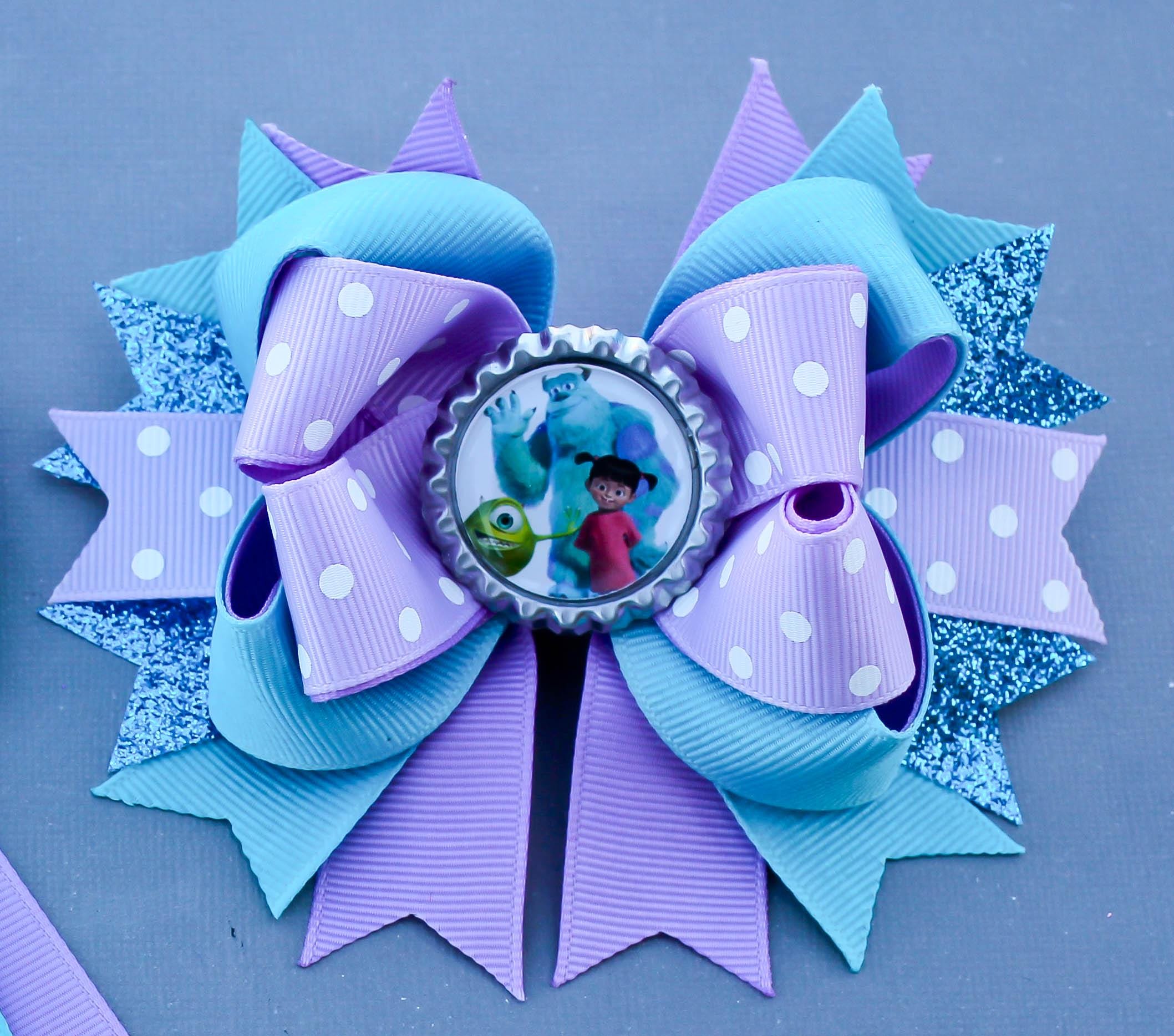 Monsters Inc Bow Boo Monsters Inc. Inspired Glitter Bow, Sully Ears, Mike  main image 3