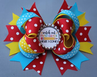 First Grade, Kinder OR PreK Hair Bow, School Bows, School Hair Bow, Back to School Bow, Back to School Hair Bow, First Grade Bow, Bows
