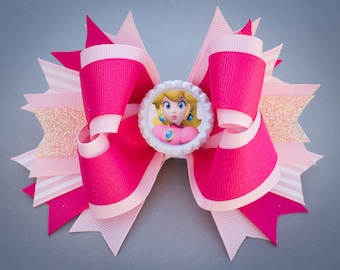 Princess Peach Bow, Princess Peach Hair Bow, Princess Peach Birthday, Princess Peach Party, Mario Kart Birthday, Mario Kart Party, Mario Bow