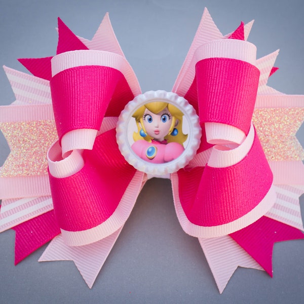 Princess Peach Bow, Princess Peach Hair Bow, Princess Peach Birthday, Princess Peach Party, Mario Kart Birthday, Mario Kart Party, Mario Bow