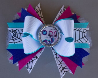 Gwen Bow, Gwen Hair Bow, Ghost Spidey Bow, Ghost Spidey Party, Spidey and Friends Bow, Spidey and Friends Party, Spidey and Friends Birthday