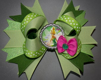 Tinkerbell Bow, Tinkerbell Hair Bow, Peter Pan Bow, Princess Bows, Tinkerbell Party, Tinkerbell dress, Tinkerbell gift, Tinkerbell Birthday