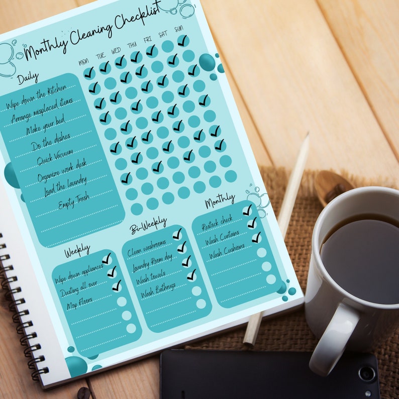 Printable & Digital Monthly Cleaning Checklist Cleaning Checklist A4