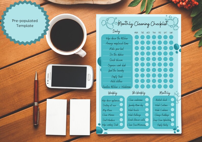 Printable & Digital Monthly Cleaning Checklist Cleaning Checklist A4
