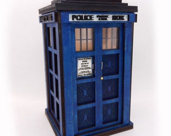 TARDIS Replica from Doctor Who - Tealight/Candle/LED holder, laser cut wood, Police Box night light