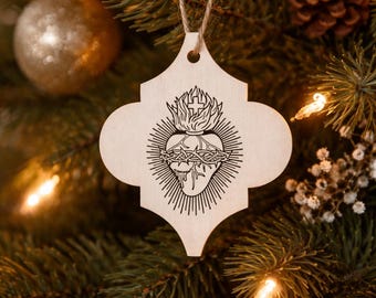 Sacred Heart of Jesus Wooden Ornament – Handmade Catholic Gift