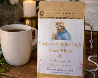 Caspar’s Golden Light Roast Coffee – Light Roast with Honeybush, Turmeric, Cinnamon and Orange | Epiphany Gift Blend | 4 oz Ground