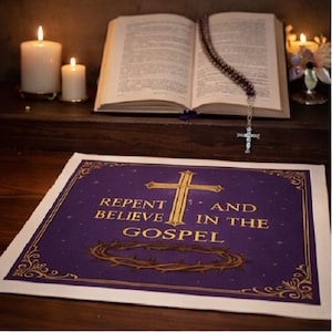 Lent Mini Altar Cloth – 15x15”| Catholic Home Altar | Prayer Matt